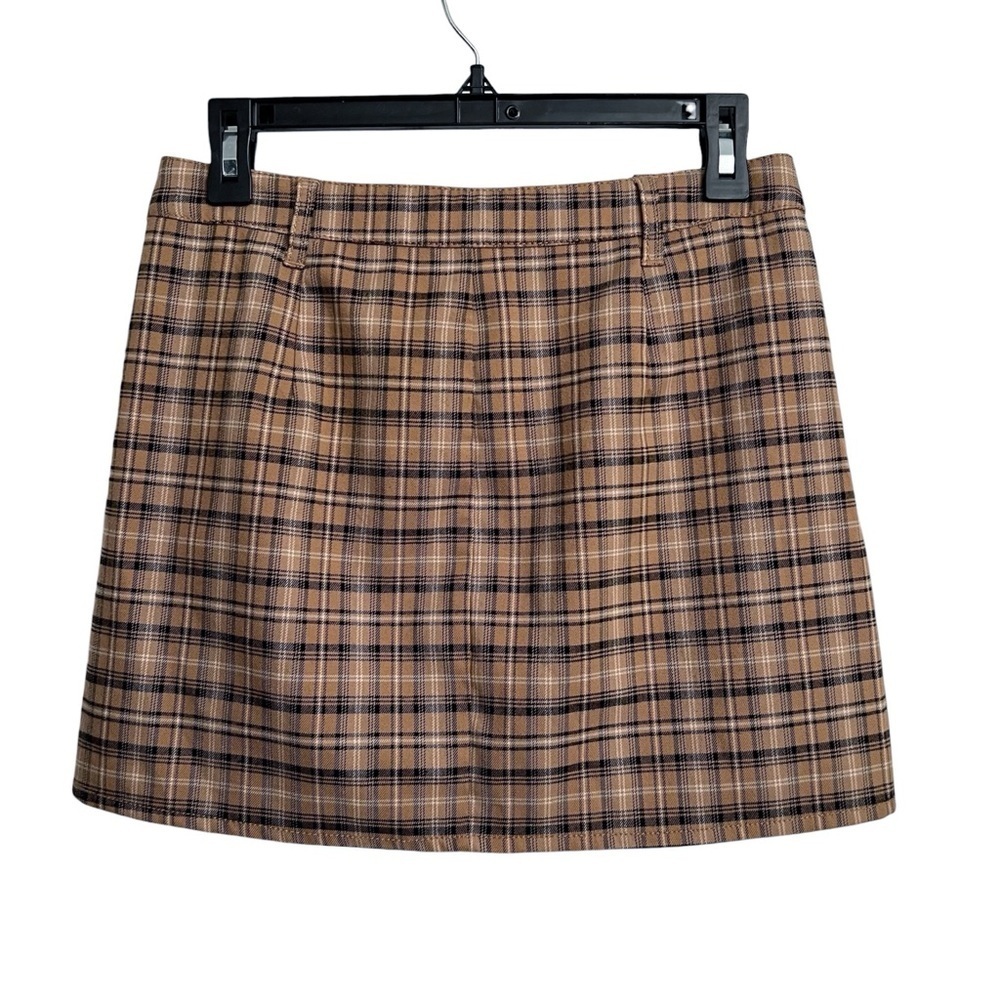 Y2K Academia Preppy Plaid Mini Skirt by Sky and Sparrow Tan and Black Size 7 - Picture 4 of 5